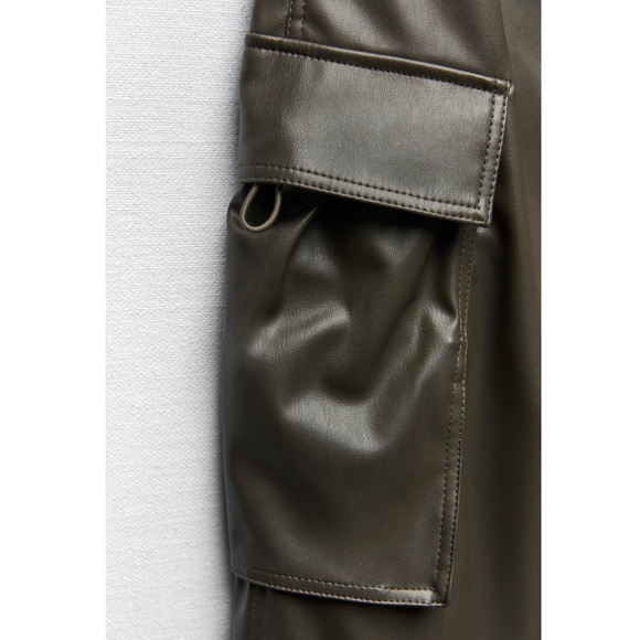NWT Zara Woman Faux Leather Cargo Khaki Green Bloggers Fav Skirt Size S Small - Picture 8 of 14